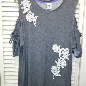 Gray cold shoulder dress with  lace flowers